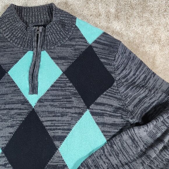 Carbon Sweater Mens L Gray 1/4 Zip Diamond Pattern Argyle Classic Preppy #283 - Picture 2 of 8